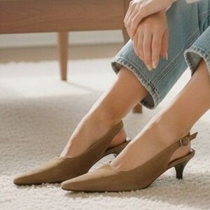 Vintage Rapax Women's Tan Suede Slingback Pointed Toe Heels - Size 37.5